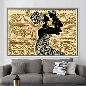 Vibrant African Woman Poster <b>Canvas</b> - Elegant Ethnic Patterns Art Print,1P:White <b>Framed</b> - Product Image 1