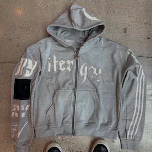 Sudadera con capucha y sudadera para hombre Vintage lavada con ácido y cremallera DTG de algodón personalizado de alta calidad con diamantes de imitación desteñidos al sol - Product Image 5