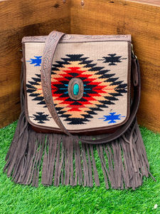 Nouveau Style occidental usiné à la main selle couverture frange sac à main de haute qualité femmes aztèque cuir Turquoise pierre bandoulière Baga - Product Image 4