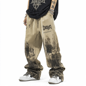 Pantalons de survêtement Hip Hop surdimensionnés pour hommes, coupe ample et droite, imprimé délavé au soleil, jambe large, pantalon de jogging streetwear - Product Image 1