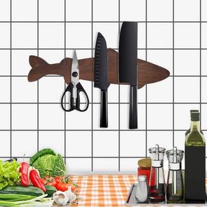 Bloc de couteaux en forme de poisson créatif moderne support en bois magnétique support mural outils de stockage couteau magnétique fort - Product Image 3