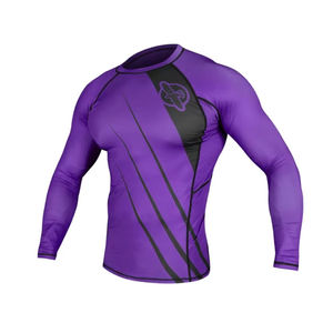 Ensemble de rashguards pour hommes de haute qualité personnalisés, respirants, 100% polyester, manches longues, 180g, motif uni, col en V, séchage rapide, OEM Rashg - Product Image 1