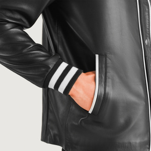 Ropa de calle de béisbol con logotipo personalizado para hombre, chaqueta universitaria Letterman con logotipo bordado, cuello levantado, manga de cuerpo de cuero - Product Image 2