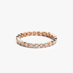 Anillo de Eternidad con Diamantes Cultivados en Laboratorio, Corte Brillante Redondo, Engastados en Bisel, 0.30 Quilates Totales, Color G, Claridad SI, Oro Sólido de 14K, Pieza para Usar en Capas para Novias - Product Image 2