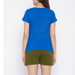 Conjunto de manga corta con logotipo personalizable Conjunto corto deportivo estampado para mujer 2025 Venta al por mayor 100% Conjunto corto de algodón para mujer - Product Image 2