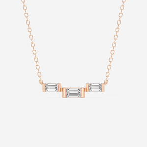 Colgante de Moda con Tres Diamantes Cultivados en Laboratorio de Corte Baguette de 1/4 CTW, Cadena Ajustable de Oro de 14K, Elegante Collar de Diamantes - Product Image 3