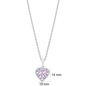 <b>Pink</b> Zircon Baguette Heart Design Turkish Wholesale Handmade Wholesale Rhodium 925 Sterling Silver Jewelry - Product Image 2