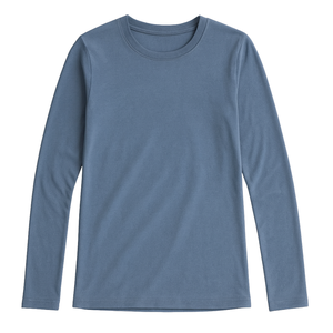 Women Dusk <b>Blue</b> <b>Long</b> <b>Sleeve</b> Crew Neck <b>T</b> <b>Shirt</b> 100% Luxury Organic Cotton Pre Shrunk GOTS Certified Premium Soft Classic Fit Tee - Product Image 1