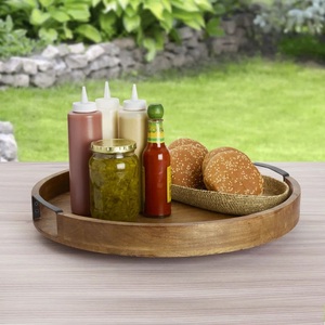 Plateau de rangement et de service rond avec rebord surélevé, poignées sécurisées, design élégant, idéal pour recevoir, pour le comptoir de cuisine et la maison - Product Image 3