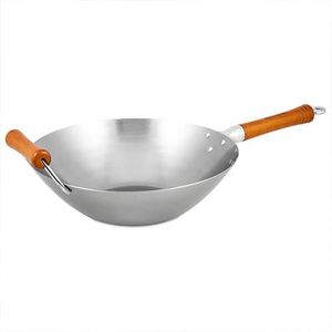 Wok traditionnel en acier au carbone 100% fait à la main épaississement Non enduit fond rond casserole Wok cuire grande marmite manche en bois - Product Image 4