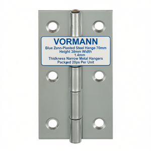 Charnière en acier zingué bleu VORMANN, hauteur 70 mm, largeur 38 mm, épaisseur 1,4 mm, crochets métalliques étroits, emballage de 20 pièces par unité - Product Image 3