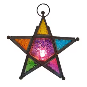 Bougeoir mural élégant en verre avec étoile en métal marocain pour décoration de fête de mariage et de maison - Product Image 1