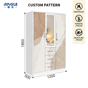 Armoire de rangement moderne en acier inoxydable avec miroir, <span class=keywords><strong>porte</strong></span> battante blanche, <span class=keywords><strong>placard</strong></span> à vêtements avec tiroirs pour la chambre à coucher - Product Image 3