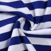 Kaus lengan pendek leher-o atasan katun uniseks grosir dengan garis biru dongker 180 Gsm kain rajutan desain garis pelaut kasual