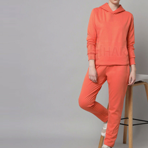 Femmes 100% coton été pull à capuche pantalon de survêtement ensemble en gros sur mesure dernière conception respirant été survêtement solide - Product Image 5