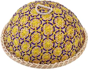 黄色白色食品盖网帐篷伞弹出式网状可重复使用的可折叠35厘米食品盖篮，用于厨具或餐具