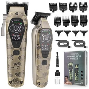 Kit de démarrage professionnel sans fil pour barbier avec lame en T, kit de coupe et de toilettage des cheveux IPX7 pour hommes, tondeuse à barbe, tondeuse à cheveux pour hommes - Product Image 2