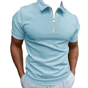 Camiseta de Manga Corta para Hombre, de Poliéster Microelástico, con Cuello de Cremallera, Estilo Casual de Negocios, para Uso Diario al Aire Libre, Verano, Color Sólido - Product Image 1