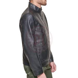 Chaqueta de Cuero Genuino Personalizada al por Mayor para Hombre, Cuello Alto, Corte Entallado, Cierre de Cremallera, Logotipo, Estilo Motero, para Invierno - Product Image 5