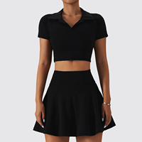 Ensemble jupe de tennis mini sexy pour femmes avec logo personnalisé, haut court, matière Spandex/Nylon, imprimé par transfert thermique, tenue de sport