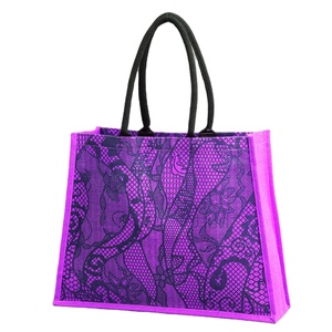 Sacs de plage biodégradables teints en jute écologique Style tendance Motif imprimé personnalisé Pas cher Coton Cordon Poignée Épaule Carry - Product Image 2