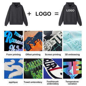 Conjunto corto de 2 piezas con capucha de serigrafía abullonada Manga larga deportiva sólida personalizada Material 100% algodón para invierno - Product Image 3