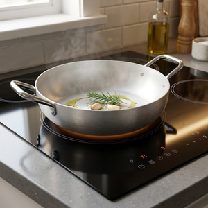 กระทะอลูมิเนียมทรงลึกขนาด 36 ซม. ยี่ห้อ Pura Induction พร้อมหูจับสแตนเลสสองข้าง สำหรับร้านอาหาร ผลิตในอิตาลี - Product Image 5
