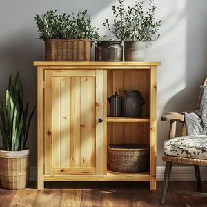 Natural Pine Wood Entryway Storage Cabinet with 3 Doors, Minimalist Console <b>Sideboard</b> for Hallway and Living Room Wholesale - Product Image 2