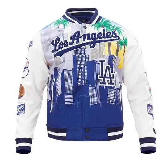 Nueva llegada Mens LA Dodgers Remix Varsity Jacket - A Contemporary Twist on a Baseball Varsity Jacket Satin Button Jacket