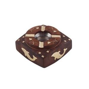 Cenicero de madera tradicional hecho a mano, estilo clásico elegante con forma redonda personalizada, exquisita chapa de madera de mango - Product Image 2