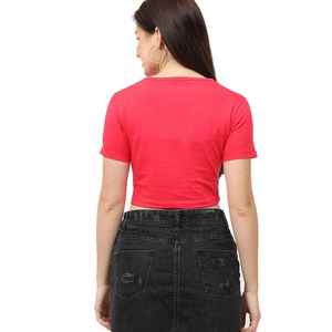 Top corto Rosa informal para mujer, camiseta de manga corta con cuello redondo, Top de manga corta suave y transpirable para verano para mujer - Product Image 3