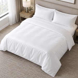 Queen Size Embroidered Cotton <b>Satin</b> <b>Duvet</b> Cover <b>Set</b> with Hotel Flap 140x200+20 cm 210TC White - Product Image 1