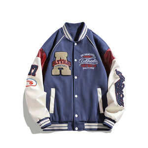 Servicio OEM Heavy Thick Chenille bordado parches de invierno de gran tamaño de cuero mangas de talla grande chaqueta Letterman para hombre - Product Image 5