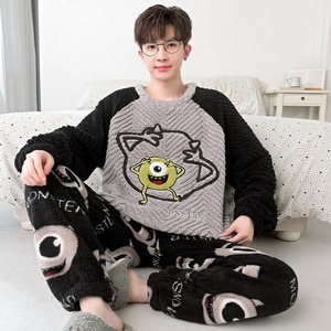 Pyjamas d'automne et d'hiver en gros d'inventaire d'usine, ensembles de vêtements de maison de grande taille en molleton de corail <span class=keywords><strong>chaud</strong></span> pour hommes - Product Image 3
