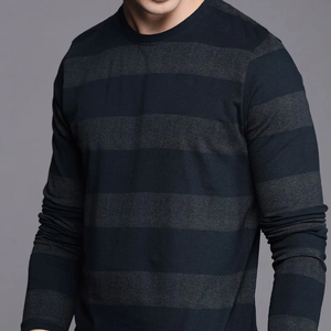 Camiseta de Hombre Personalizada de Alta Calidad 100% Algodón, Estilo Urbano con Ribete de Punto, Manga Larga, Bloques de Color, Logotipo Impreso, OEM ODM - Product Image 3