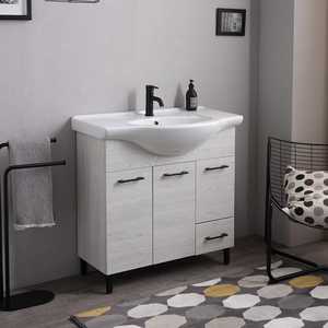 Ravenna 105cm Modern White Oak <b>Floor</b>-Standing <b>Bathroom</b> <b>Cabinet</b> Includes Doors and Drawer - Product Image 1