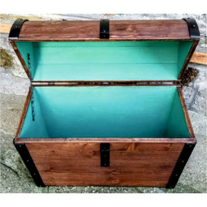 Coffre de rangement en bois de pin massif artisanal, style moderne, imperméable, écologique, avec accents en fer robuste, poignées latérales - Product Image 4