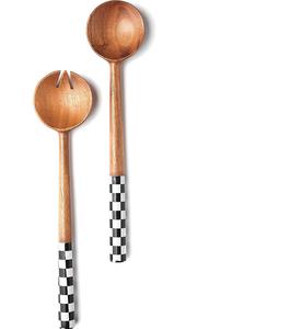American style <b>Black</b> Resin handle acacia wooden 2pc <b>set</b> utensils for serving salad <b>cutlery</b> spoon and fork salad server - Product Image 5