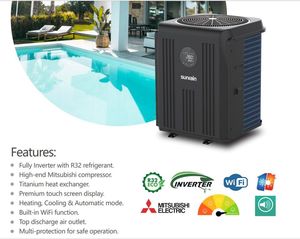Sunrain Bomba de calor Para piscina R32 chất làm lạnh thông minh <span class=keywords><strong>Wifi</strong></span> điều khiển đầy đủ DC biến tần Hồ bơi bơm nhiệt pompy ciepla - Product Image 3