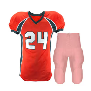 Conjunto de Uniforme de Fútbol Americano, Camiseta Roja con el Número 24 y Pantalones Rosas, Sublimado, 100% Poliéster, Talla Adulto para Hombre - Product Image 1