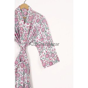 Handmade Cotton Kimono Robe <b>for</b> Women Floral Print Indian Night Gown Sleepwear Beach Wear <b>for</b> Summer Autumn Winter Breathable - Product Image 3