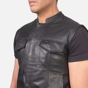 Chaleco de cuero para hombre sin mangas de moda de talla grande Chaleco de cuero para hombre en moto para venta en línea - Product Image 5