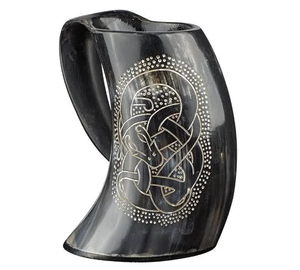 Mug en corne de buffle gravé à la mode au prix le plus bas, couleur naturelle, mug à boire en corne avec poignée - Product Image 4