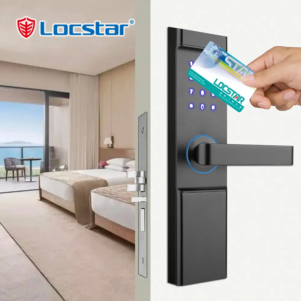 Locstar एल्यूमीनियम मिश्र धातु डिजिटल पासवर्ड के साथ आरएफआईडी बिजली बंद Tthotel दरवाजा ताला मुफ्त होटल दरवाजा ताला प्रबंधन प्रणाली