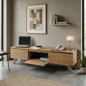 Meuble de salon en bois massif, buffet moderne du milieu du siècle avec portes à battants, console multimédia - Product Image 4