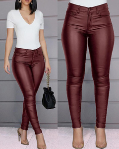 Pantalones de mujer de cuero a la moda con logotipo personalizado OEM, mallas de cuero elásticas de talle alto personalizadas para mujer, pantalones sexis para mujer - Product Image 2