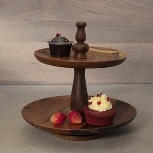 Modern 2-<b>Tiered</b> Round Acacia Wooden Pedestal Dessert Fruit Buffet Serving Tray for Wedding Party <b>Cake</b> Stand metal <b>cake</b> stand - Product Image 6
