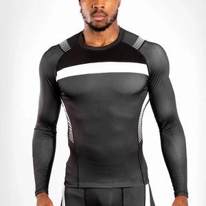 Vente en gros de rashguards personnalisés avec logo imprimé par transfert thermique, 100% coton, Jiu Jitsu BJJ MMA, séchage rapide, respirant, UPF50+, manches longues - Product Image 1