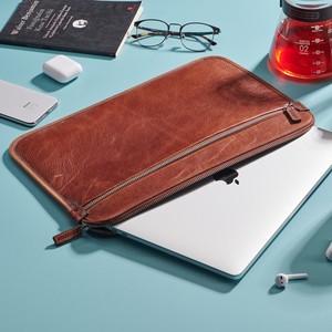 Yüksek kaliteli deri dizüstü fermuar taşıma çantası Laptop evrak hakiki deri kol kapağı erkekler için kadın - Product Image 1