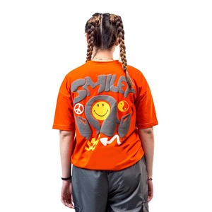 220 GSM coton bouffée imprimé unisexe t-shirt couleur Orange surdimensionné col rond t-shirts pour hommes Streetwear Style t-shirt pour hommes - Product Image 1